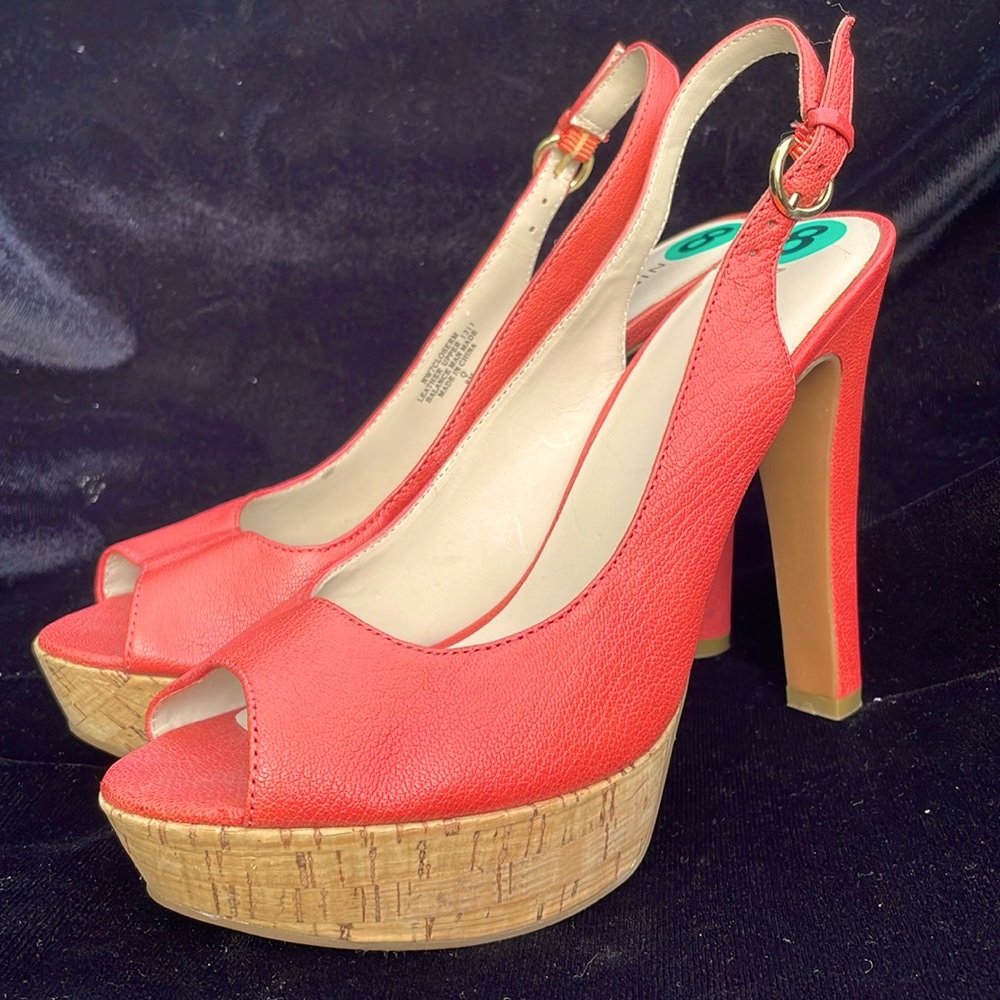 NINE WEST LEATHER PEACH PEEP TOE HIGH HEEL SANDALS - 8 - NEW ! 🍑🧡🔥 - Picture 2 of 13